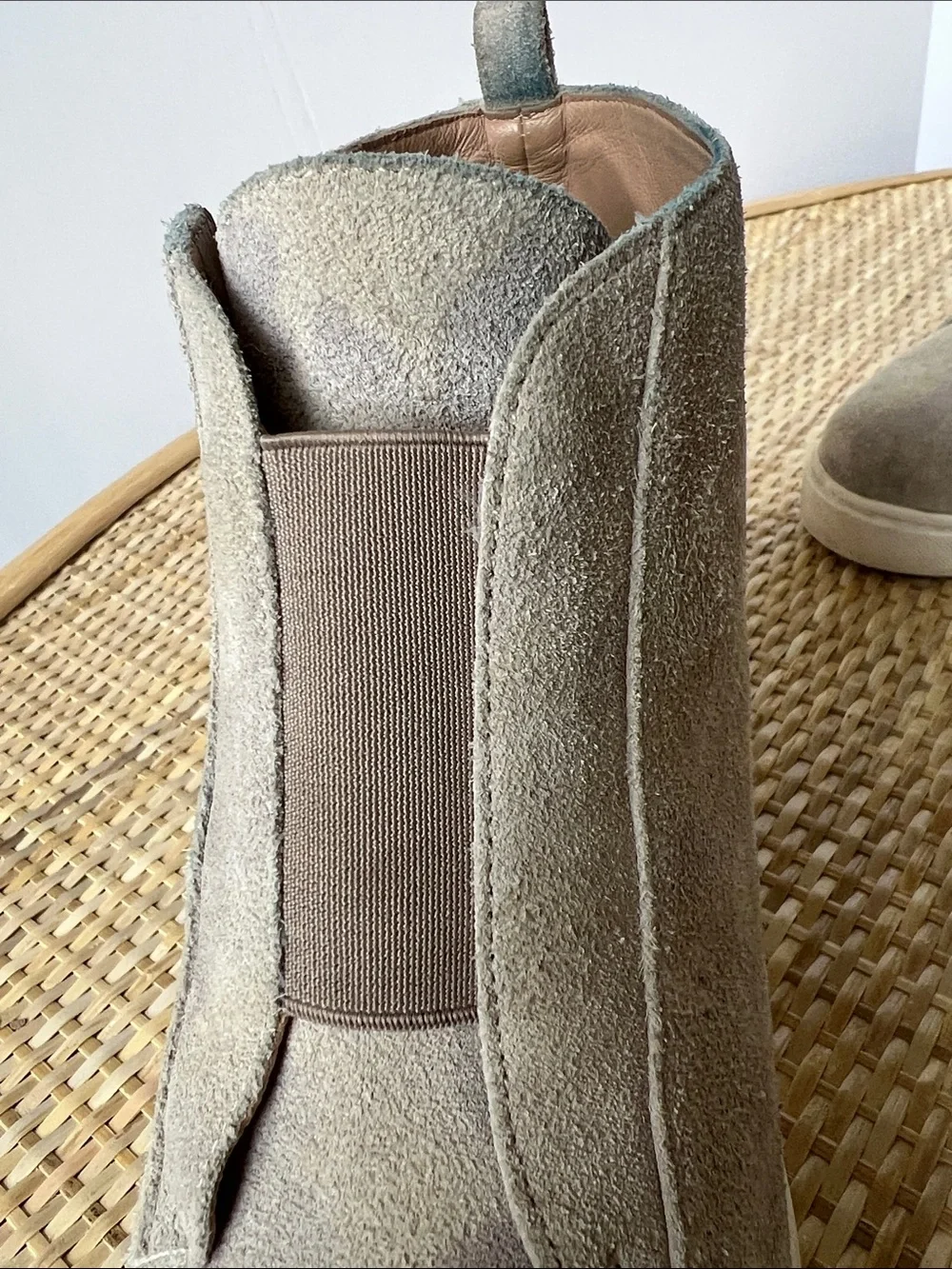 Linea Paolo Felicia Wedge Sneaker Bootie taupe-gray suede camo street neutral 7M